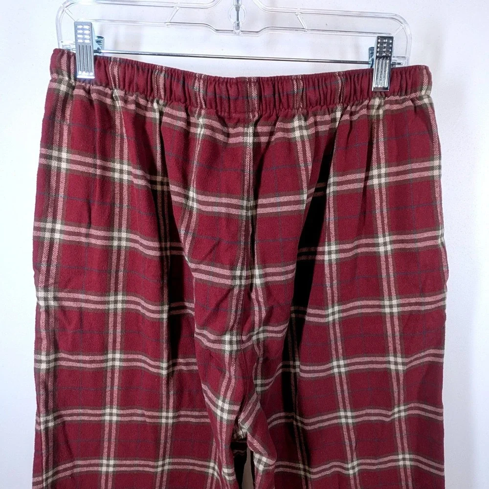 Garnet Hill‎ Mens Plaid Flannel Pajama Pants Burgundy Tan Cotton Sleepwear Large